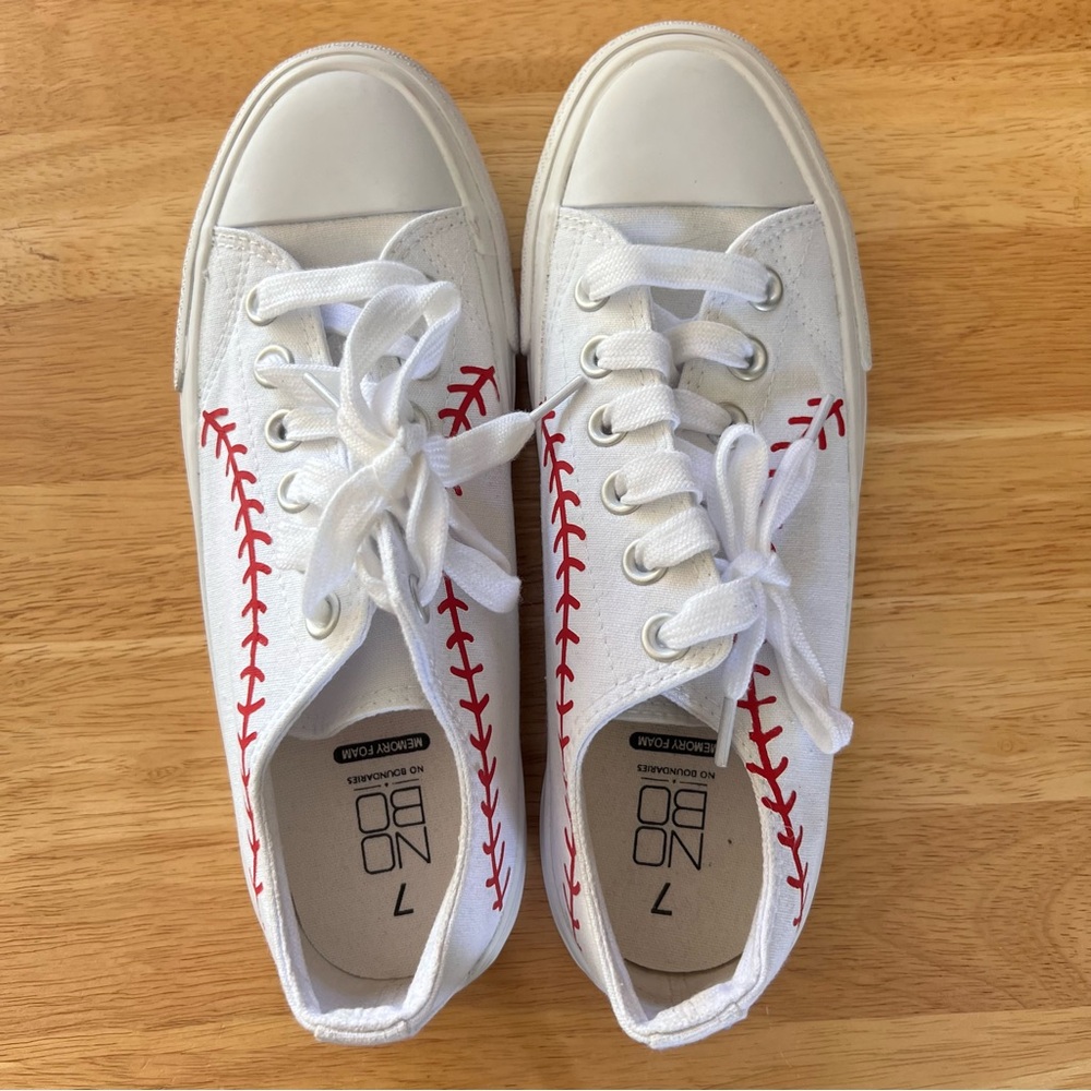 NOBO White Canvas Sneakers Size 7 w/ Red Baseball Stitching Alabama Team Custom